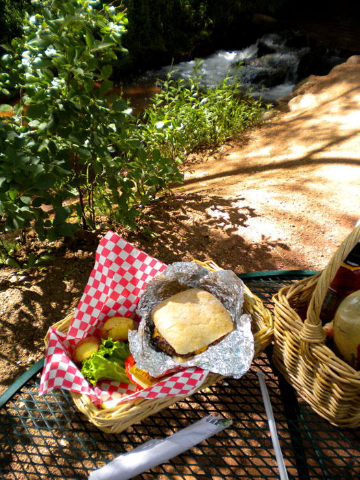 Buffalo burgers, Creekside dining at Wines Of Colorado, Colorado Springs