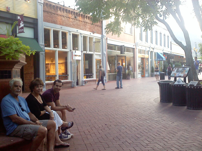 Chris and mom and dad on Pearl Street, Boulder, CO