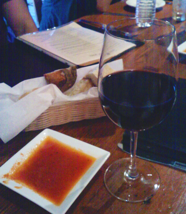 Wine and appetizers from Antica Roma Trattoria, Boulder, CO